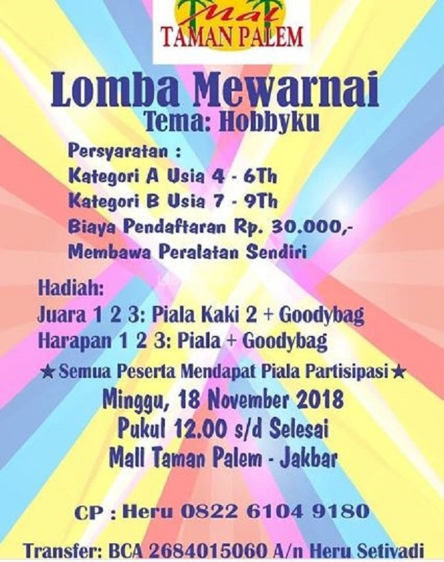 Lomba Mewarnai Di Mall Taman Palem Kids & Parents Events Liburan